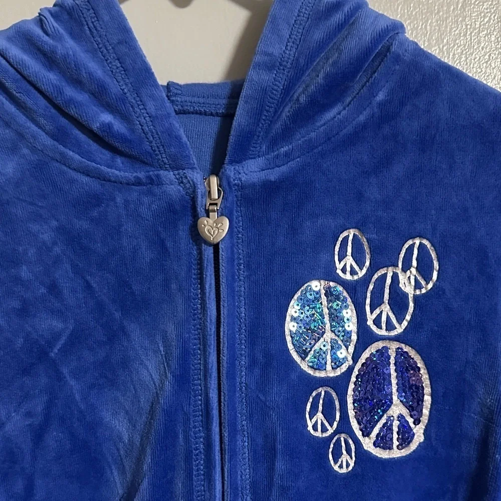 Justice Royal Blue Velour Tracksuit with Peace Signs, Size 12